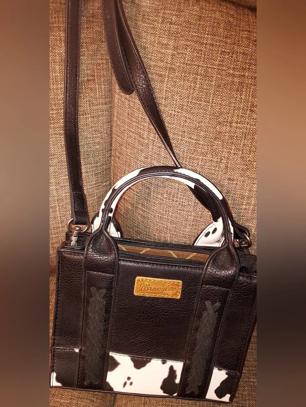 Wrangler Black and White Vegan Cowhide Mini Satchel